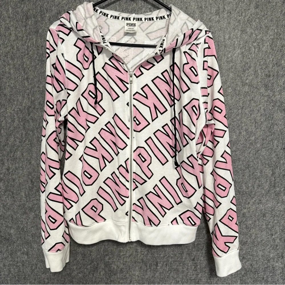 VICTORIA'S SECRET PINK GRAPHIC HOODIE FASHION SHOW FULL ZIP size L - Picture 1 of 12
